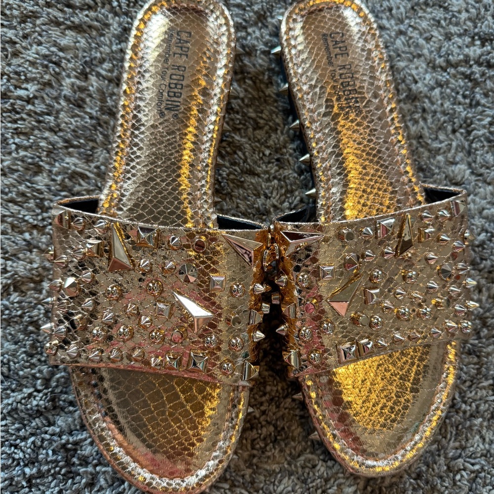 Cape Robbin Metallic Gold Studded Sandals